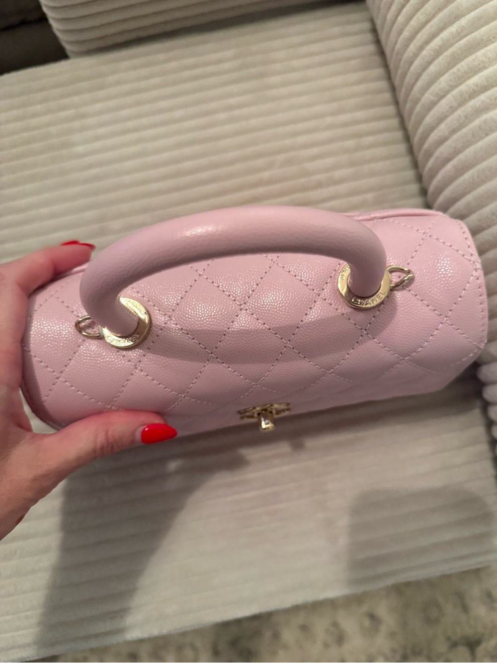 Chanel Quilted Top Handle Bag in Pastel Pink - Picture 5 of 16